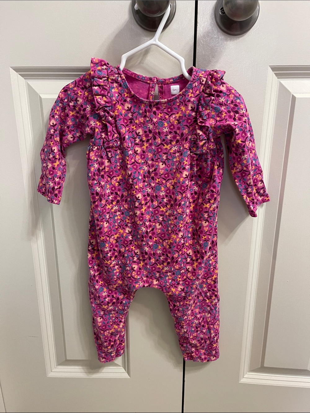 Tea Collection Pink Floral Ruffle One-Piece Bodysuit